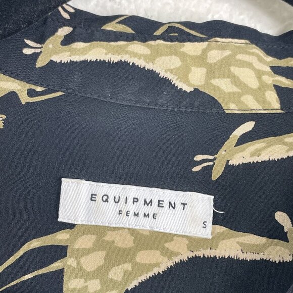 Equipment Femme Womens Small Giraffe Button Up Shirt Long Sleeve Silk Blouse - Picture 3 of 9